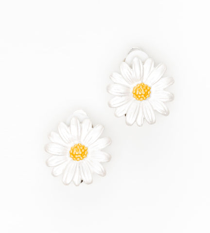 Enamel daisy clip-on earrings
