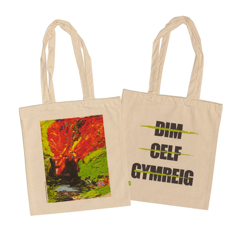 Canvas tote bag 'Tŷ Haf'/ 'Dim Celf Cymreig' by Beca (Peter Davies)