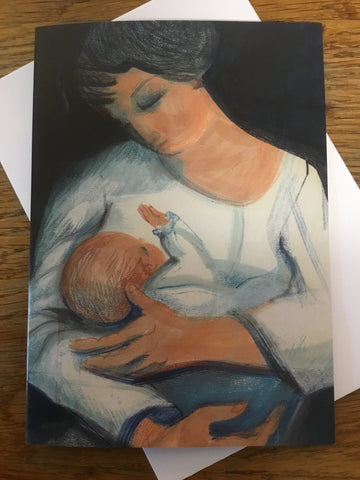 'Maternité fond bleu de Prusse / Mother III' Greetings Card by Claudia Williams