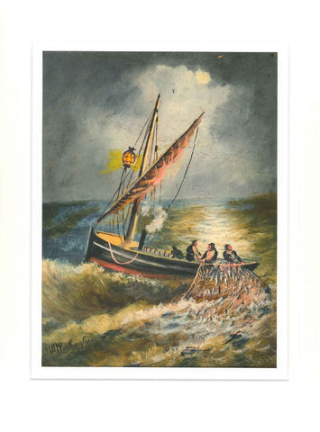 Trawlers entering Aberystwyth - Alfred Worthington Mounted Print
