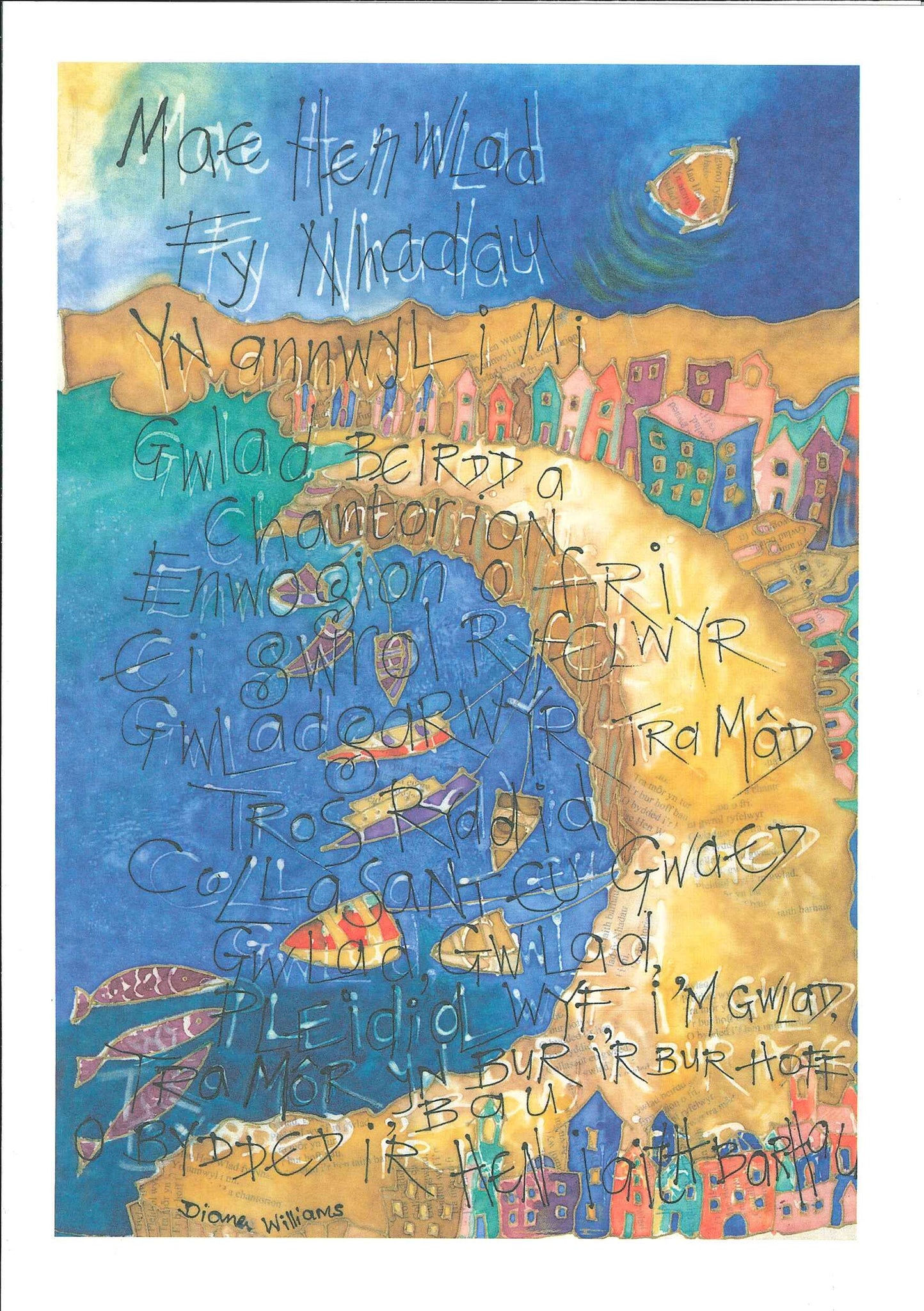 'Welsh National Anthem' (Blue) greetings card by Diana Williams