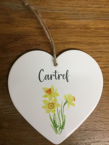 White Ceramic Heart Decoration - 'Cartref'
