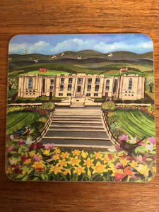 'National Library/Llyfrgell' Square Coaster by Lizzie Spikes