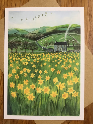 'Daffodil Field' Greetings Card by Lizzie Spikes
