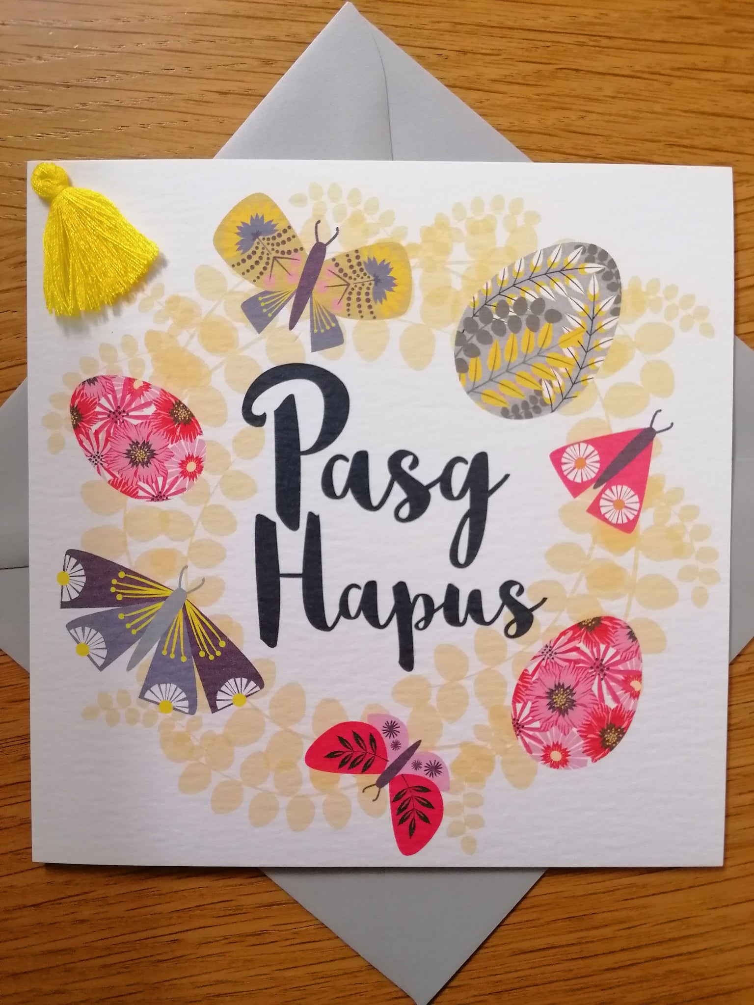 Easter Greetings card - 'Tasseled Easter Eggs & Butterflies' Design