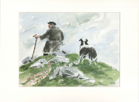 Farmer with Dog - Sir Kyffin Williams Mounted Print