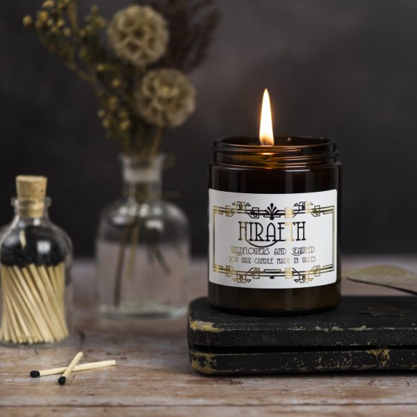 Christmas Candle in an Amber glass jar - 'Hiraeth'