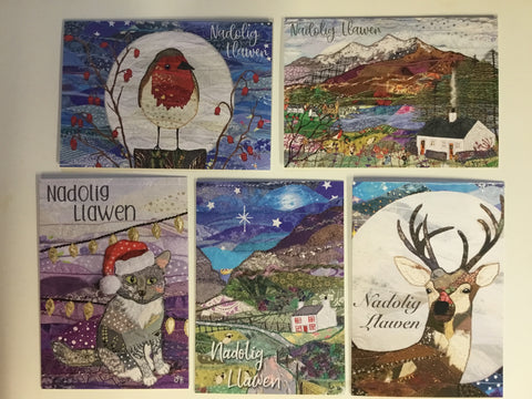 Pack of 5 Christmas Cards by Josie Russell (Welsh)