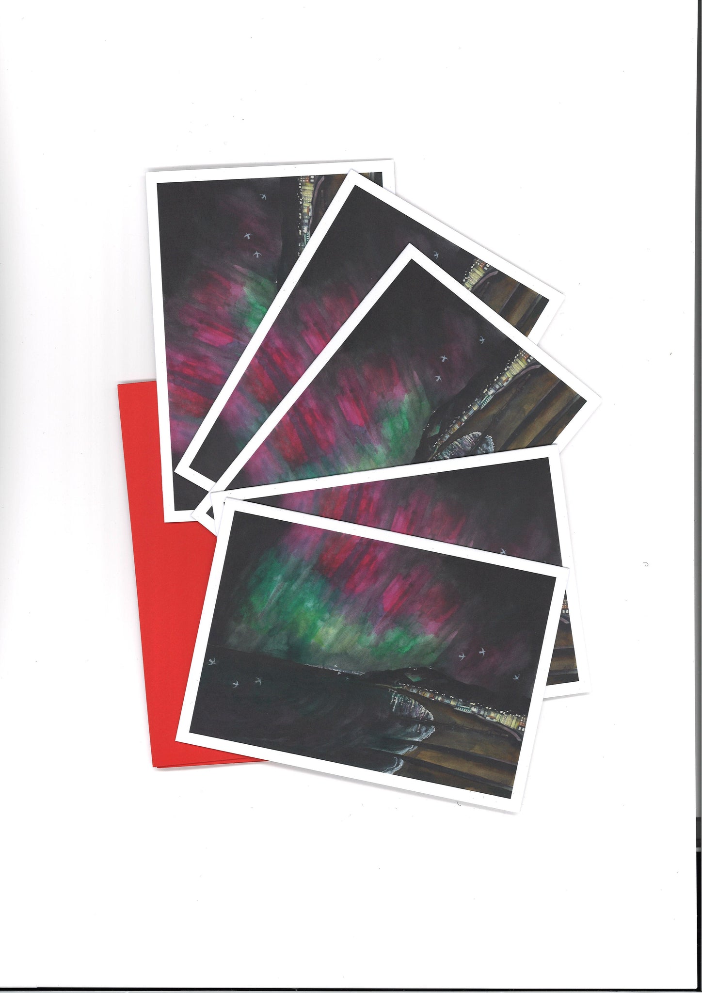 'Northern Lights over Aberystwyth' Christmas Cards by Lizzie Spikes