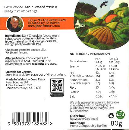 Coco Pzazz Zesty Orange dark chocolate bar - 'As the Crow Flies'