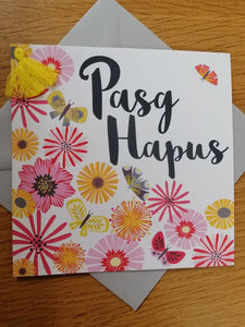 Easter Greetings card - 'Pink and Yellow Flowers' Design