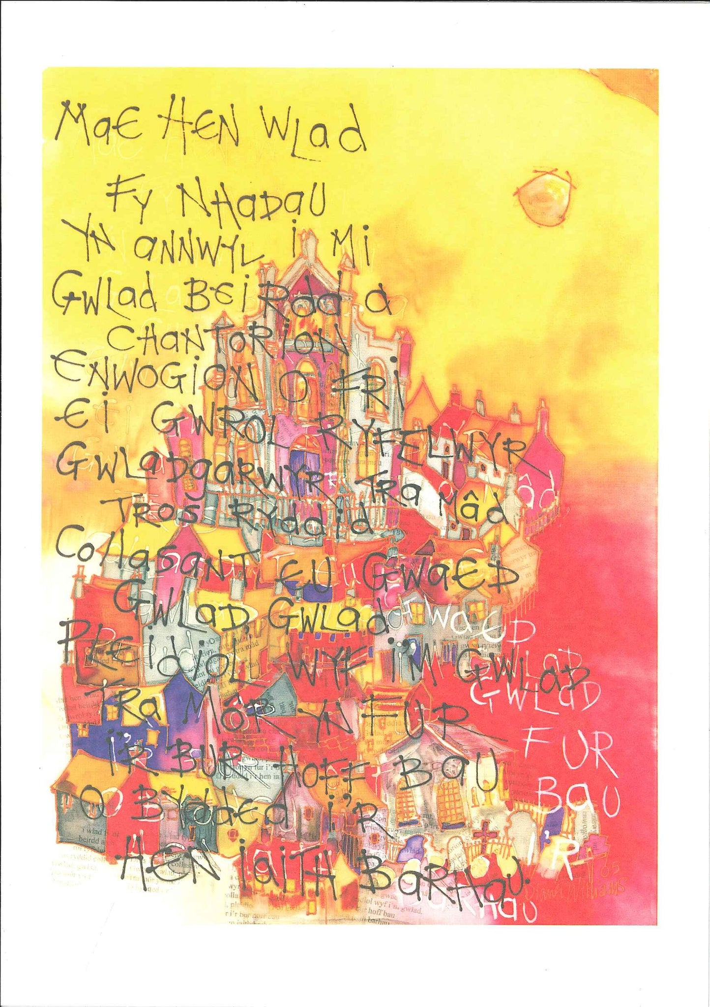 'Welsh National Anthem' (Red) greetings card by Diana Williams