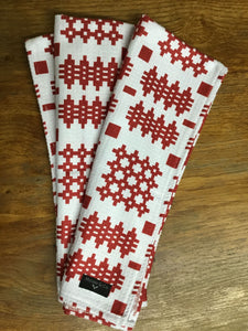 'Welsh Tapestry Print' (Red) Waffle Tea Towel