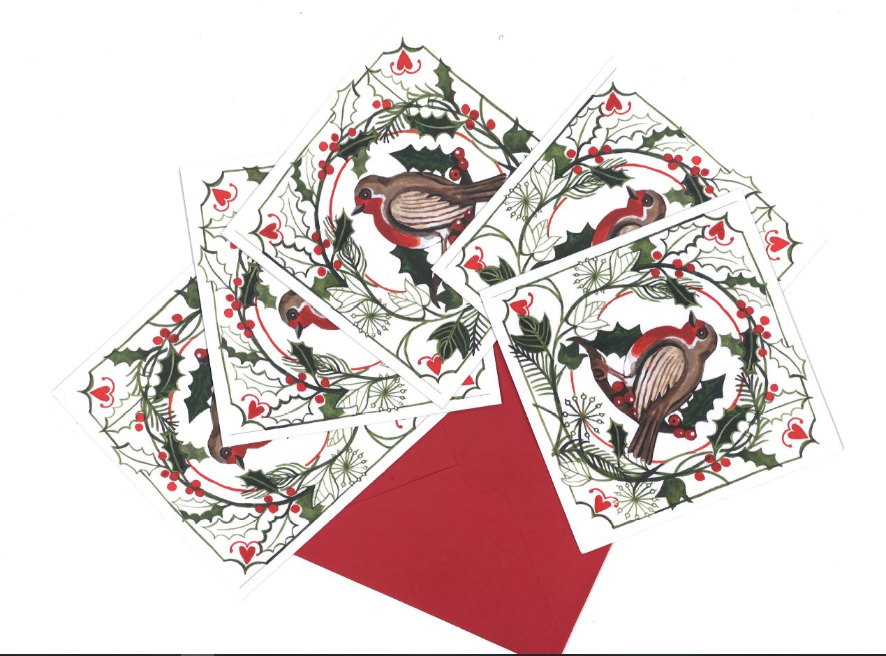 'Robin & Holly' Christmas Cards by Lizzie Spikes