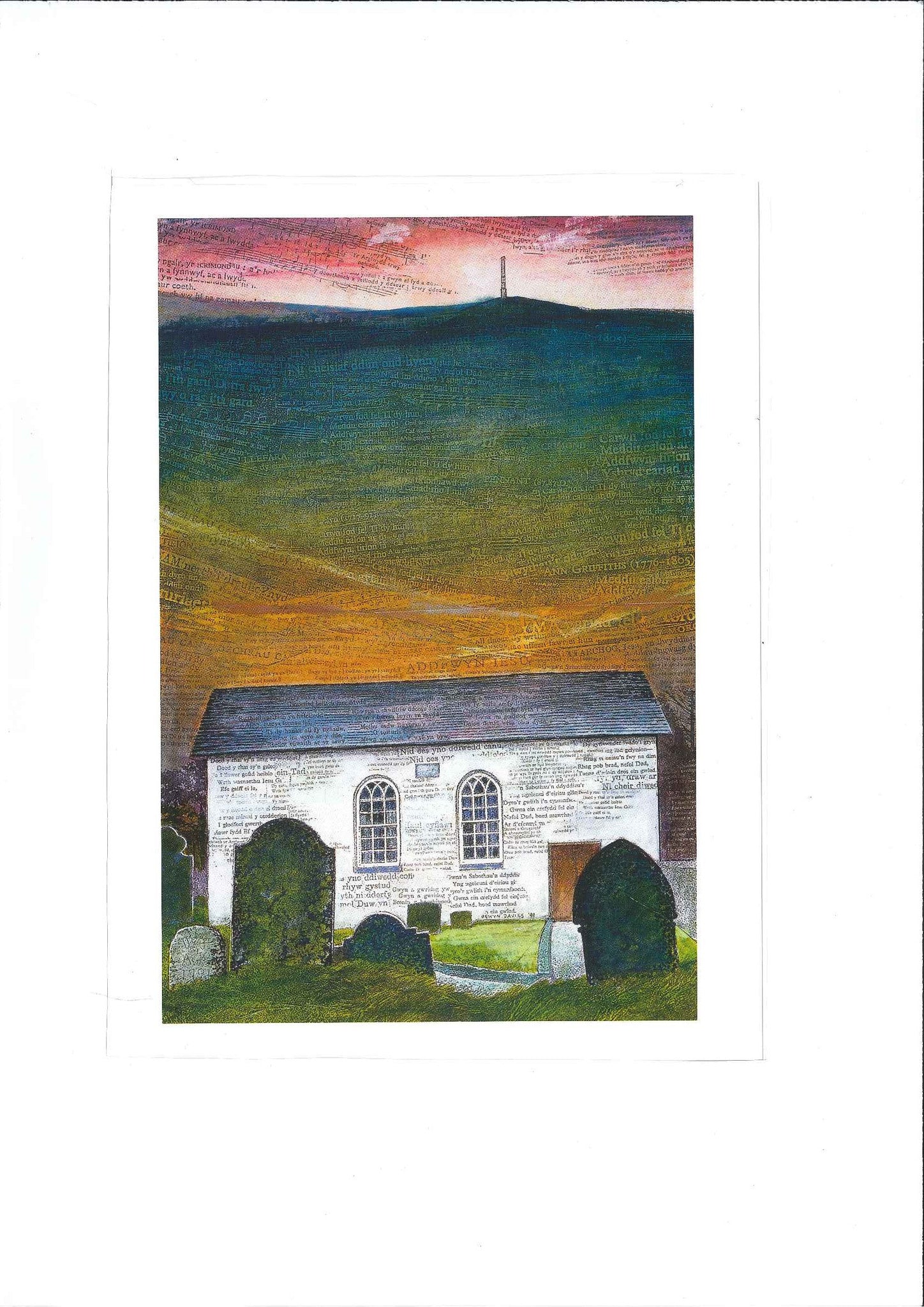 Greetings Card 'Capel Ebenezer Llangybi a Thŵr y Dderi 1991-1992' by Ogwyn Davies