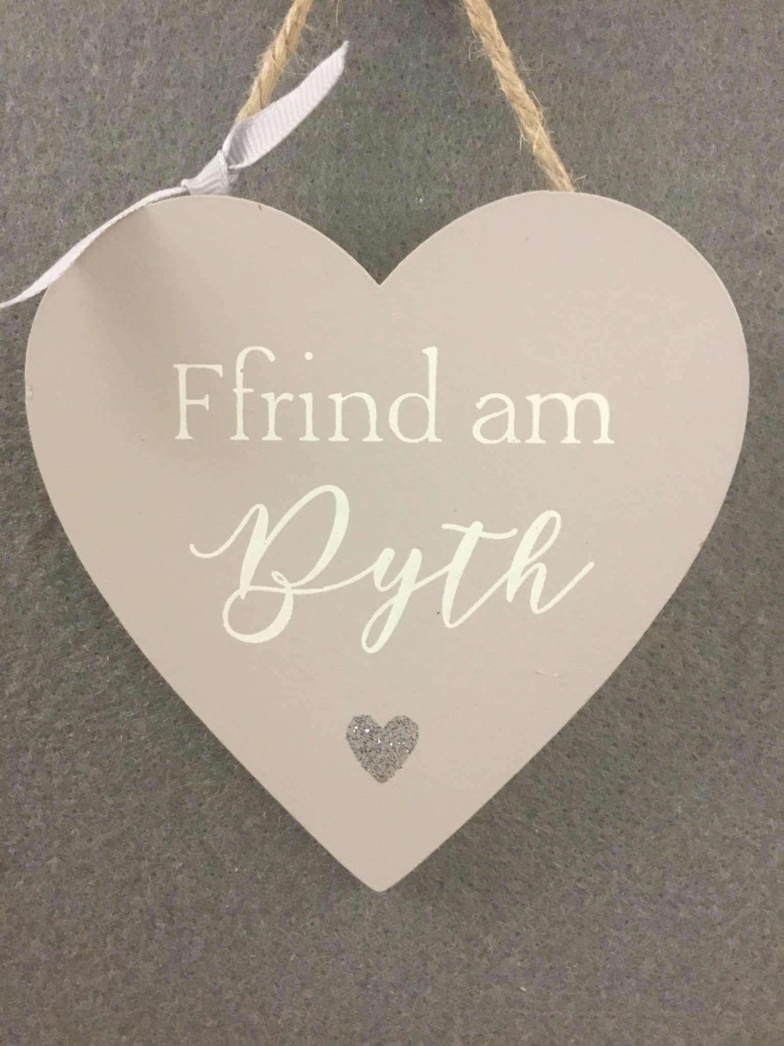 Wooden Heart Hanging Decoration 'Ffrind am Byth' (Friend for life )