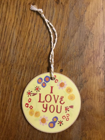 'I Love you' Wooden Hanging Decoration by Lizzie Spikes