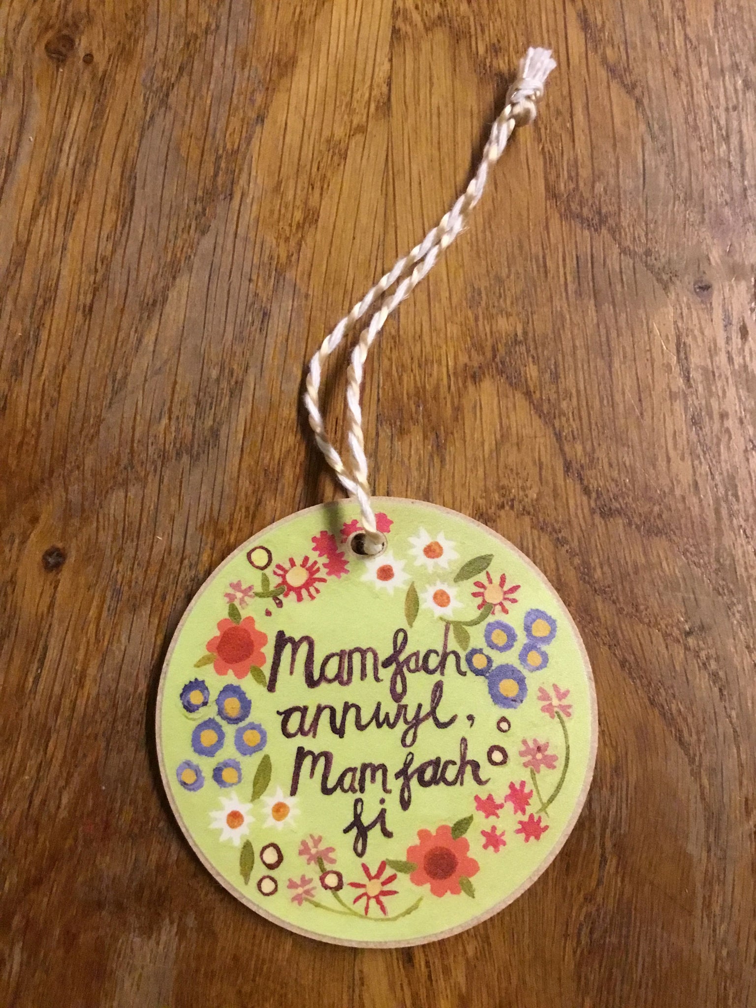 'Mam fach annwyl ...' Wooden Hanging Decoration by Lizzie Spikes