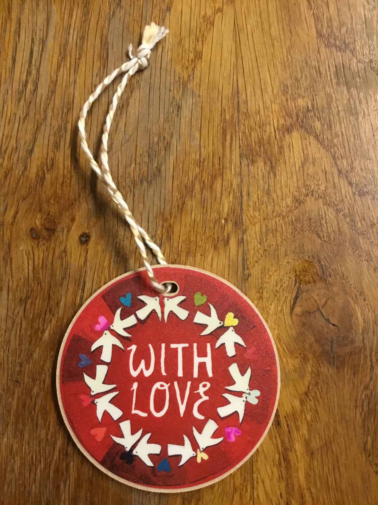 'With Love' Wooden Hanging Decoration by Lizzie Spikes